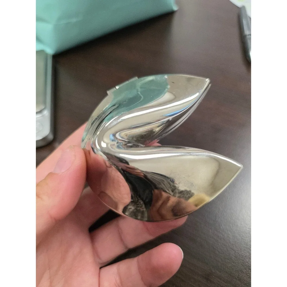 Silver Tone Metal Fortune Cookie Hinged Trinket Box Keepsake Jewelry Case